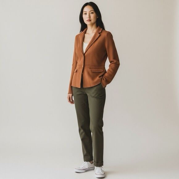 Talbots 100% Merino Wool Brown Knit Sweater Jacket Blazer Sz Small Petite Preppy - Picture 2 of 16